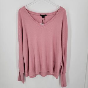 Sanctuary Top Women's Size 2X Waffle Knit V Neck Long Sleeve Pink Blouse NEW